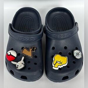 Crocs Junior Size 1 with Pokémon Charms Jibbitz, Navy Blue